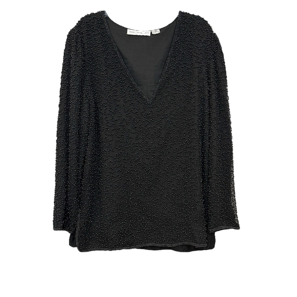 Vintage Scala Beaded Silk Blouse 1980s - 1990s Evening wear Top Black Size XL